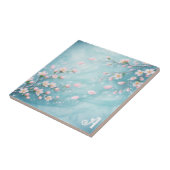 Elegante Türkis Rosa Kirschblüten-Initialen Fliese (Seite)