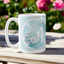 Elegante Türkis Rosa Kirschblüten-Initialen