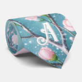 Elegante Türkis Rosa Kirschblüten-Initialen Krawatte (Gerollt)
