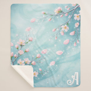 Elegante Türkis Rosa Kirschblüten-Initialen Sherpadecke