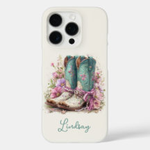Elegante Türkis-Stiefel mit Blumen-Monogramm