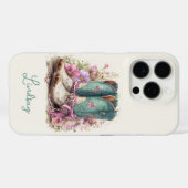 Elegante Türkis-Stiefel mit Blumen-Monogramm Case-Mate iPhone Hülle (Rückseite (Horizontal))