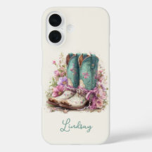 Elegante Türkis-Stiefel mit Blumen monogrammiert
