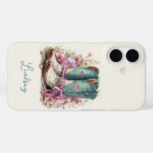 Elegante Türkis-Stiefel mit Blumen monogrammiert Case-Mate iPhone Hülle (Rückseite (Horizontal))