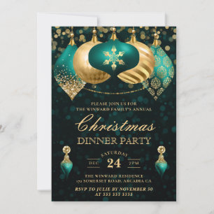 Elegante Türkis- und Gold-Baumschmuck-Weihnachtsdi Einladung