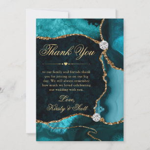 Elegante Türkis- und Gold-Glitter-Achat-Hochzeit Dankeskarte