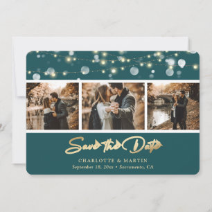 Elegante Türkis- und Gold-Hochzeitsfoto Save The D Date