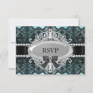 Elegante Türkis- und Schwarze Diamant-Spitze RSVP Karte