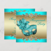 Elegante Türkisblau Masquerade Party Einladung (Vorne/Hinten)