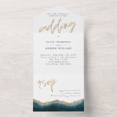 Elegante Türkise Gold Agate Calligraphy Wedding All In One Einladung (Innen Boden)