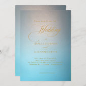 Elegante Türkise Gold Script Wedding Einladung (Vorne/Hinten)