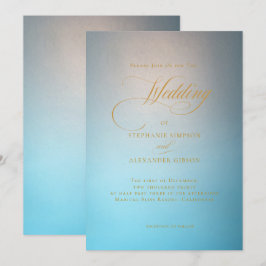 Elegante Türkise Gold Script Wedding Einladung