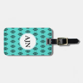 Elegante Türkise Monogram Gepäckmarke Gepäckanhänger (Vorderseite horizontal)