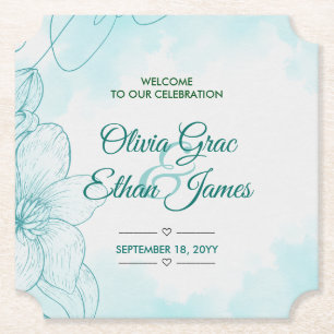 Elegante türkisfarbene Aquarell-Blumen-Hochzeitsei Untersetzer