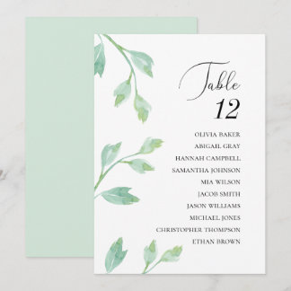 Elegante türkisfarbene Blätter. Hochzeitssitzordnu Einladung