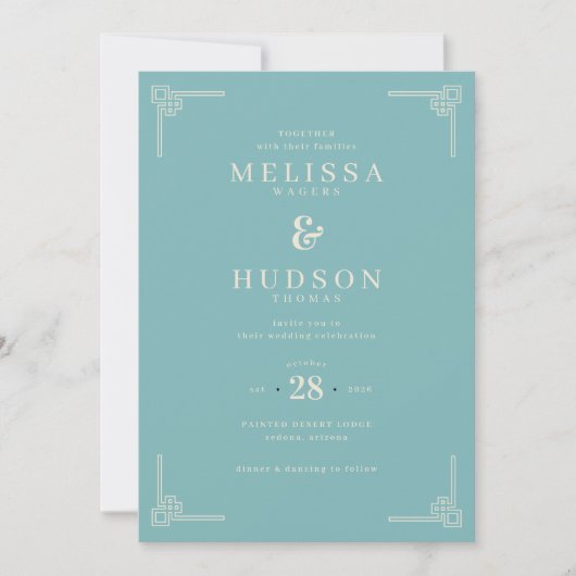 Elegante Türkisfarbene Geometrische Hochzeitseinla Einladung (Vorderseite)