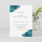 Elegante türkisfarbene goldene Hochzeit Einladung (Stehend Vorderseite)