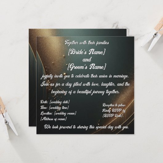 Elegante, türkisfarbene Hochzeit Einladung (Vorderseite/Rückseite Beispiel)