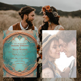 Elegante türkisfarbene Hochzeitsfeier aus Kupfer Einladung