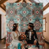 Elegante türkisfarbene Kupfer-Blume Wandteppich