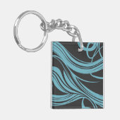 Elegante, türkisfarbene Linien auf schwarz Schlüsselanhänger (Vorderseite links)