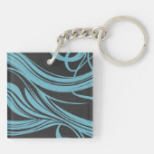 Elegante, türkisfarbene Linien auf schwarz Schlüsselanhänger (Rückseite)