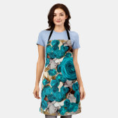 Elegante türkisfarbene Rose auf beige abstrakt Schürze (Getragen)