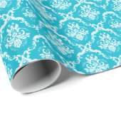 Elegante türkisfarbene und cremefarbene Damasken Geschenkpapier (Rolleneckpunkt)