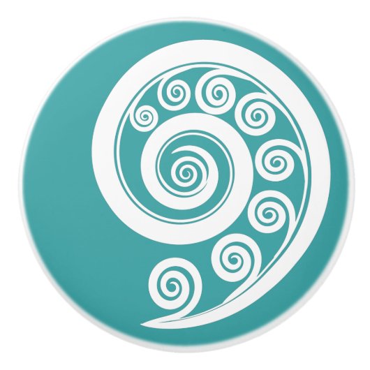 Elegante türkisfarbene und weiße Koru Curls-Wirbel Keramikknauf (Vorderseite)