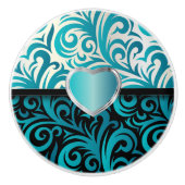 Elegante türkisfarbene, weiße und schwarze Wirbel Keramikknauf (Vorderseite)