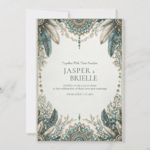 Elegante Türkisfeder Verzierte Filigran Hochzeit Einladung