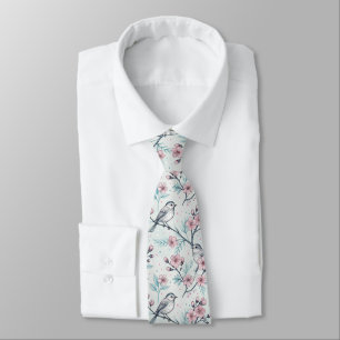 Elegante Türkisvögel rosa Kirschblüten Krawatte