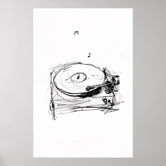 Elegante Turntable mit Notes Sketch - Premium Poster (Vorne)