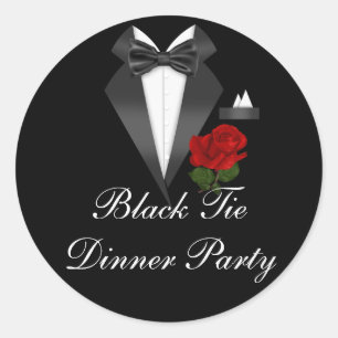 Elegante Tux & Rose Schwarze Krawatte Abendessen P Runder Aufkleber