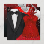 Elegante Tuxedo und Red Dress Holiday Party Einladung (Vorne/Hinten)