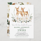 Elegante Twin Deer White Blume Babydusche Einladung (Vorne/Hinten)