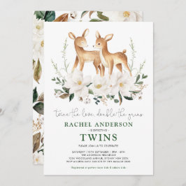 Elegante Twin Deer White Blume Babydusche Einladung