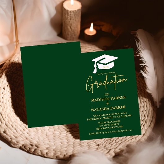 Elegante Twin Gold Calligraphy Graduation Party Einladung