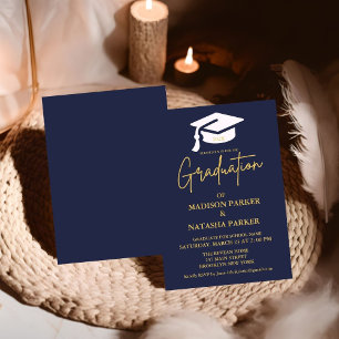 Elegante Twin Gold Calligraphy Graduation Party Einladung