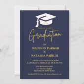 Elegante Twin Gold Calligraphy Graduation Party Einladung (Vorderseite)