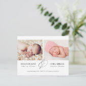 Elegante Twins Birth Announcement Postcard Postkarte (Stehend Vorderseite)