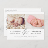 Elegante Twins Birth Announcement Postcard Postkarte (Vorne/Hinten)