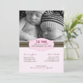 Elegante Twins Geburtsankündigung: Baby Pink Ankündigung (Stehend Vorderseite)