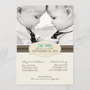 Elegante Twins Geburtsankündigung: Sepia Brown Ankündigung