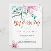 Elegante Typografie 100. Blumengeburtsfeier Einladung (Vorderseite)
