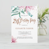 Elegante Typografie 25. Blumengeburtstag Einladung (Stehend Vorderseite)