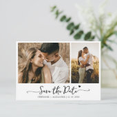 Elegante Typografie 2 Foto Wedding Rettete The Save The Date (Stehend Vorderseite)