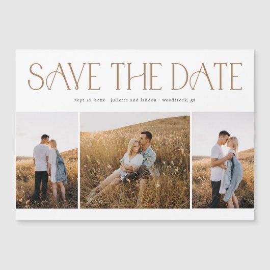 Elegante Typografie 3 Foto Collage Wedding Rett Th Magneteinladung (Vorderseite)