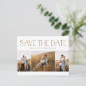Elegante Typografie 3 FotoCollage Save the Date Ankündigungspostkarte (Stehend Vorderseite)