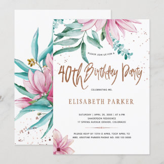 Elegante Typografie 40. Blumengeburtstag Einladung